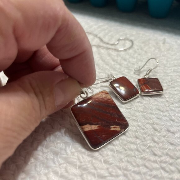 Gorgeous RED JASPER Handmade Sterling 925 Pendant with Matching Earrings #463D - Picture 1 of 3